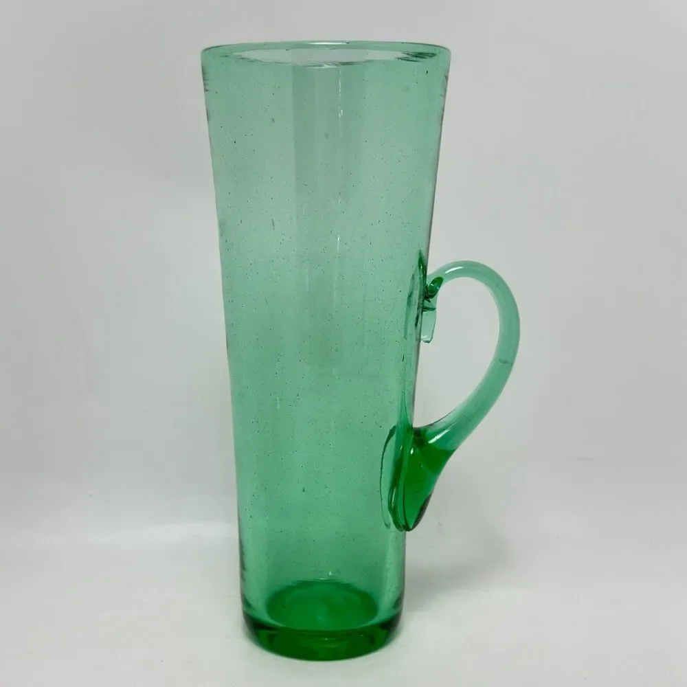 Vintage Blenko Art Glass Sea Green Chimney Highball Tumbler with Handle